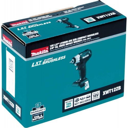  Makita XWT12ZB 18V LXT Lithium-Ion Sub-Compact Brushless Cordless 38 Sq. Drive Impact Wrench, Tool Only