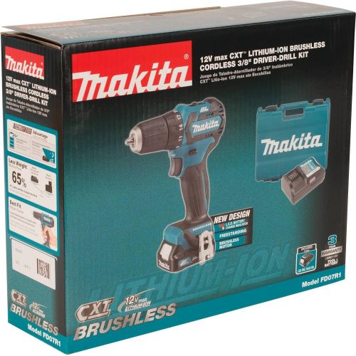  Makita FD07R1 12V MAX CXT Lithium-Ion Brushless Cordless Driver-Drill Kit, 38