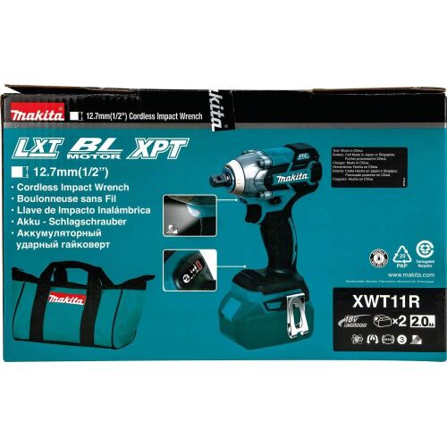  Makita XWT11Z 18V LXT Lithium-Ion Brushless Cordless 3-Speed 12 Impact Wrench, Tool Only,