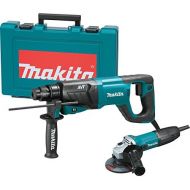 Makita HR2641X1 SDS-PLUS 3-Mode Variable Speed AVT Rotary Hammer with Case and 4-12 Angle Grinder, 1