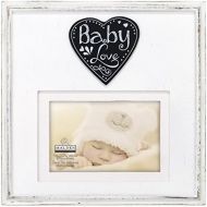Malden International Designs Rustic Woods Distressed White with Silkscreened Baby Love on Heart Attachment with Linen Mat Picture Frame, 4x6/5x7, White
