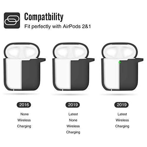  [아마존베스트]Maledan Compatible with AirPods Case AirPods Case Apple Airpods 2 & 1 Full Protection Silicone Protective Case (Front LED Visible) (Supports Wireless Charging) with Carabiner, Blac