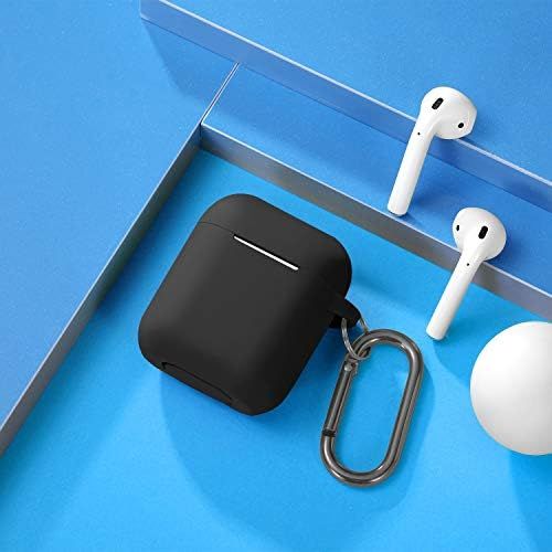  [아마존베스트]Maledan Compatible with AirPods Case AirPods Case Apple Airpods 2 & 1 Full Protection Silicone Protective Case (Front LED Visible) (Supports Wireless Charging) with Carabiner, Blac