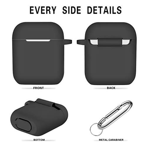  [아마존베스트]Maledan Compatible with AirPods Case AirPods Case Apple Airpods 2 & 1 Full Protection Silicone Protective Case (Front LED Visible) (Supports Wireless Charging) with Carabiner, Blac