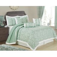 ML hOME Mallen Home 7 Piece Printed Damask Comforter Set Green Color King Size