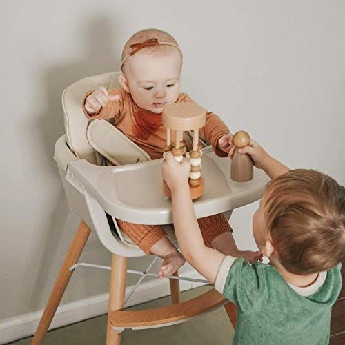  Mallify 3-in-1 Baby High Chair with Adjustable Legs, Tray -Cream Color Dishwasher Safe, Wooden High Chair Made of Sleek Hardwood & Premium Leatherette, Ideal for Small Apartment