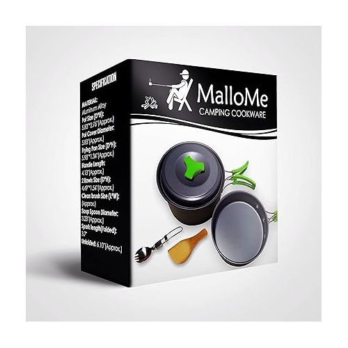  MalloMe Camping Cookware Mess Kit for Backpacking Gear - Camping Cooking Set - Camping Pots and Pans Set - Backpacking Stove/Portable Stove Compatible - Camp Kitchen Equipment Accessories Pot