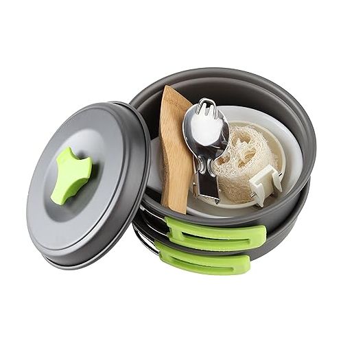  MalloMe Camping Cookware Mess Kit for Backpacking Gear - Camping Cooking Set - Camping Pots and Pans Set - Backpacking Stove/Portable Stove Compatible - Camp Kitchen Equipment Accessories Pot