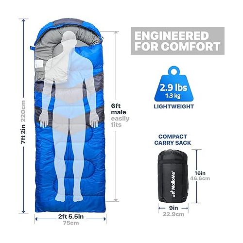  MalloMe Sleeping Bags for Adults Cold Weather & Warm - Backpacking Camping Sleeping Bag for Kids 10-12, Girls, Boys - Lightweight Compact Camping Gear Must Haves Hiking Essentials Sleep Accessories