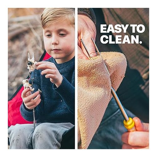  MalloMe Smores Sticks for Fire Pit Long - Marshmallow Roasting Sticks Smores Kit - Smore Skewers Hot Dog Fork Campfire Cooking Equipment, Camping Essentials S'mores Gear Outdoor Accessories 32