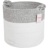 Malmoe Design & Supply Premium Cotton Rope Basket with Handles - Extra Large Decorative Woven Storage Bin or Hamper for Your Nursery, Baby’s Toys, Laundry, Clothes and Towels | XL 13” x 15” | White & Gra