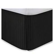 Maloev Linen 1-PC Tailored Fit Soft and Smooth Easy Fit King Size Bed Skirts 12 Inches Drop Length/Fall Bed Skirt 100% Egyptian Cotton 500 Thread Count Black Striped-(Qty-1PC)