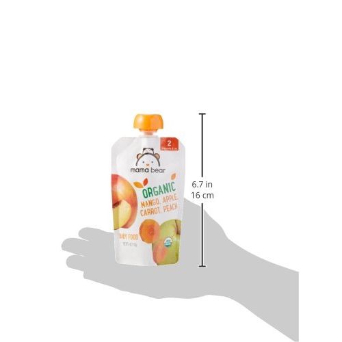  [아마존베스트]Amazon Brand - Mama Bear Organic Baby Food, Stage 2, Mango Apple Carrot Peach, 4 Ounce Pouch (Pack of 12)