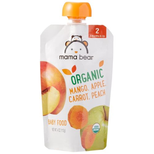  [아마존베스트]Amazon Brand - Mama Bear Organic Baby Food, Stage 2, Mango Apple Carrot Peach, 4 Ounce Pouch (Pack of 12)