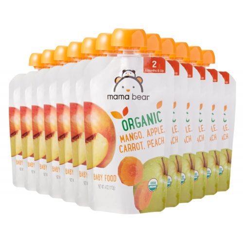  [아마존베스트]Amazon Brand - Mama Bear Organic Baby Food, Stage 2, Mango Apple Carrot Peach, 4 Ounce Pouch (Pack of 12)