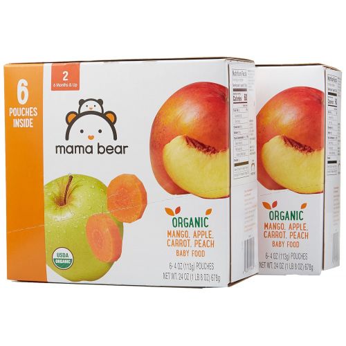  [아마존베스트]Amazon Brand - Mama Bear Organic Baby Food, Stage 2, Mango Apple Carrot Peach, 4 Ounce Pouch (Pack of 12)