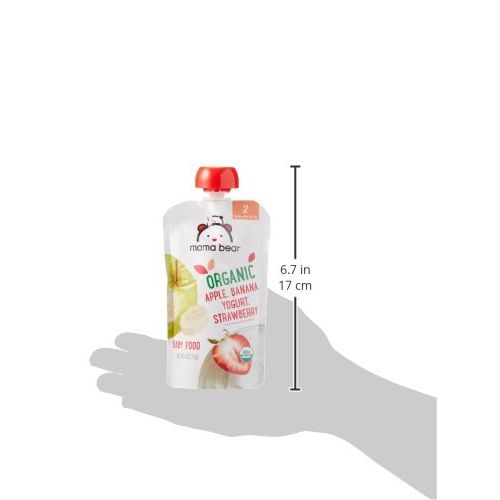  [아마존베스트]Amazon Brand - Mama Bear Organic Baby Food, Stage 2, Apple Banana Yogurt Strawberry, 4 Ounce Pouch (Pack of 12)