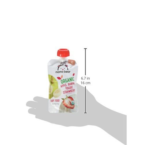  [아마존베스트]Amazon Brand - Mama Bear Organic Baby Food, Stage 2, Apple Banana Yogurt Strawberry, 4 Ounce Pouch (Pack of 12)