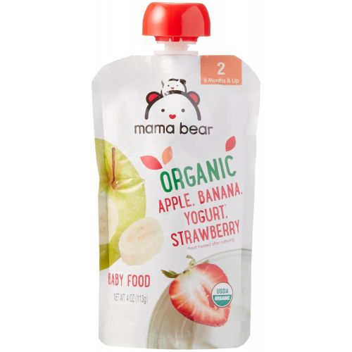  [아마존베스트]Amazon Brand - Mama Bear Organic Baby Food, Stage 2, Apple Banana Yogurt Strawberry, 4 Ounce Pouch (Pack of 12)