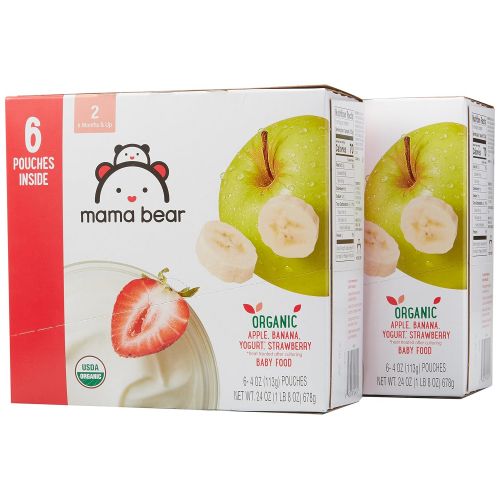  [아마존베스트]Amazon Brand - Mama Bear Organic Baby Food, Stage 2, Apple Banana Yogurt Strawberry, 4 Ounce Pouch (Pack of 12)