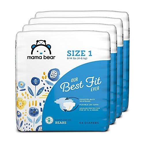  [아마존베스트]Amazon Brand - Mama Bear Best Fit Diapers Size 1, 216 Count, Bears Print (4 packs of 54) [Packaging May Vary]