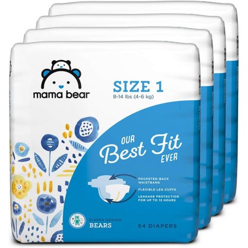  [아마존베스트]Amazon Brand - Mama Bear Best Fit Diapers Size 1, 216 Count, Bears Print (4 packs of 54) [Packaging May Vary]