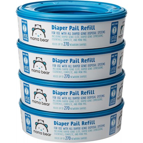  Amazon Brand - Mama Bear Diaper Pail Refills for Diaper Genie Pails, 1080 Count (Pack of 4)