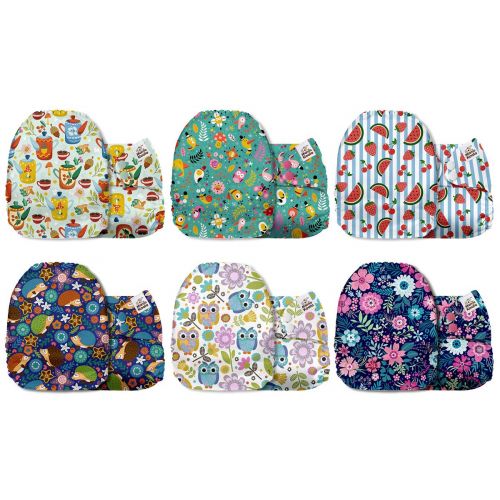  Mama Koala One Size Baby Washable Reusable Pocket Cloth Diapers, 6 Pack Nappies with 6 One Size Microfiber Inserts (Secret Garden)