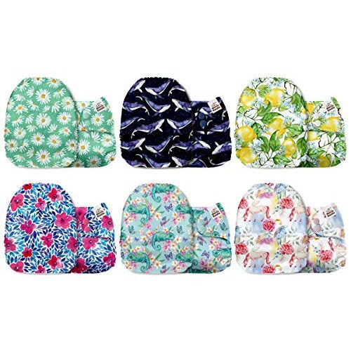  Mama Koala One Size Baby Washable Reusable Pocket Cloth Diapers, 6 Pack Nappies with 6 One Size Microfiber Inserts (Wonder Land)