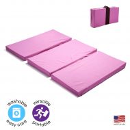 MamaDoo Kids Smart Play Yard Mattress Topper | The Original Foldable Portable Pack and Play Mat with Washable Cotton Cover | Includes Travel & Storage Bag | Pink