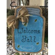 MamaJensBurlap Mason Jar Burlap Garden Flag