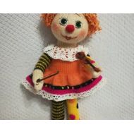 MamaKlaraDolls Clowness Doll Knitted doll Clowns Girl doll Circus Clown art Gift for a girl Orange doll Handmade doll Toys Soft toys Holiday
