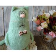 MamaKlaraDolls Cat Mint cat Knitted cat Toy Cat toy Soft toy Cat art Plush cat Gift Baby gift Birthday gift Handmade toy Big cat Knitted For comfort Cats