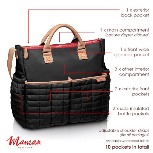  Diaper Bag, Nappy Bag by Maman - with Matching Changing Pad - Stylish Designer Tote for Moms - for Baby...