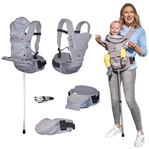  Mamapod Baby Carrier with Support Pole, All Seasons, All Positions, Ergonomic, Comfortable, Back Relief, for Infants, Babies, Toddlers, S200, Gray