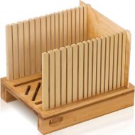 Mama´s great Bamboo Bread Slicer for Homemade Bread - Adjustable Slice Width Bread Slicing Guides with Sturdy Wooden Cutting Board - Compact & Foldable - Makes Cutting Bagels or Even Bread Slic