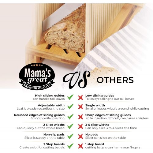  [아마존베스트]Mama´s great Bamboo Bread Slicer for Homemade Bread Loaf. Adjustable Width Bread Slicing Guides. Sturdy Wooden Bread Cutting Board. Compact & Foldable for Stowing. Makes Cutting Bagels or Even