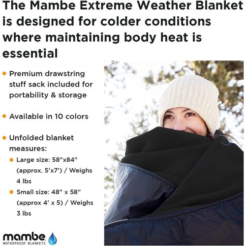  Mambe Extreme Weather 100% Waterproof/Windproof Outdoor Blanket, Camping Blanket and Stadium Blanket with Premium Stuff Sack Made in The USA