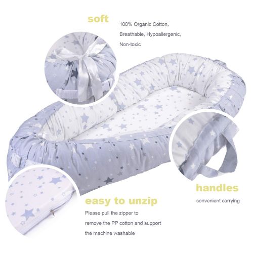  Mamibaby Baby Lounger, Baby Nest Stars Portable Super Soft Organic Cotton and Breathable Newborn Lounger -...