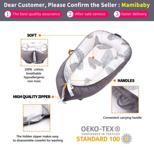  [아마존베스트]Mamibaby Baby Nest, Baby Lounger Leaves Portable Super Soft Organic Cotton and Breathable Newborn Lounger- Perfect for Co-Sleeping