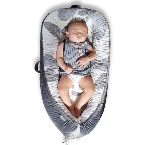  Mamibaby Baby Lounger Baby Nest Co-Sleeping for Baby, Ultra Soft & Breathable Fiberfill Portable Adjustable Newborn Lounger Crib Bassinet Newborn Shower Gift Essential (Leaves Patt