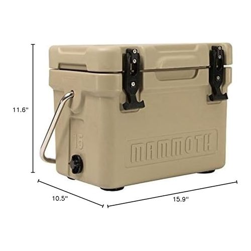  Mammoth Coolers Cruiser Series, Insulated Hard Ice Chest with Durable Double-Walled Rotomolded Construction, Great for On-The-Go Recreational Activities (Cruiser 15, Tan)