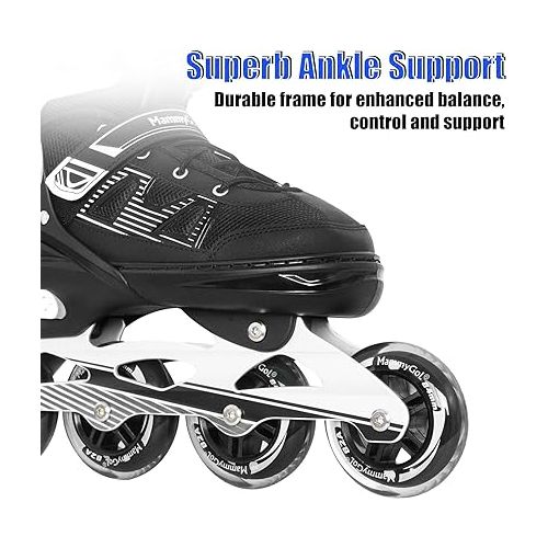  MammyGol Adult Inline Skates for Men Women, Blades Roller with Carbon Steel Bearings, TPR Brake, 3D Mesh, EVA Lining, PVC Upper | Adjustable Size for Better Fit for Skating Enthusiasts