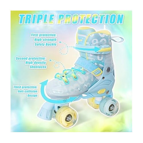  MammyGol Kids Roller Skates for Boys and Girls, 4 Sizes Adjustable Skates for Kids Youth with All Light up Wheels Beginners Quad Skates