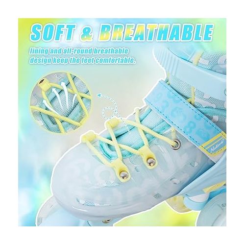  MammyGol Kids Roller Skates for Boys and Girls, 4 Sizes Adjustable Skates for Kids Youth with All Light up Wheels Beginners Quad Skates