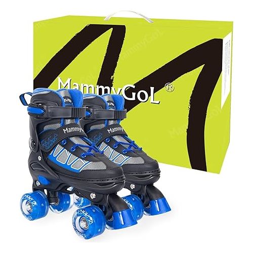  MammyGol Roller Skates for Kids Boys Girls, Adjustable Quad Skates with Light Up Wheels for Toddler Little Kids Ages 6-12, Beginners Outdoor Sports