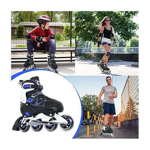  MammyGol Adult Inline Skates for Men Women, Roller Skates with Carbon Steel Bearings, TPR Brake, 3D Mesh, EVA Lining, PVC Upper | Adjustable Size for Better Fit for Skating Enthusiasts