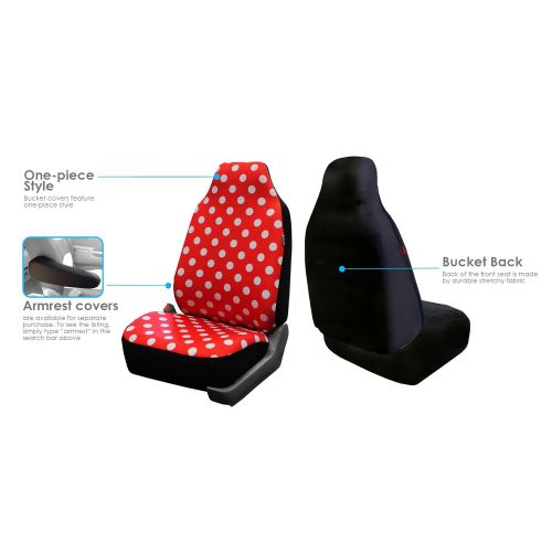  Mana FH Group FH-FB115114 Full Set Polka Dots Red Black Color Car Seat Covers with F11306 Vinyl Floor Mats- Fit Most Car, Truck, SUV, or Van