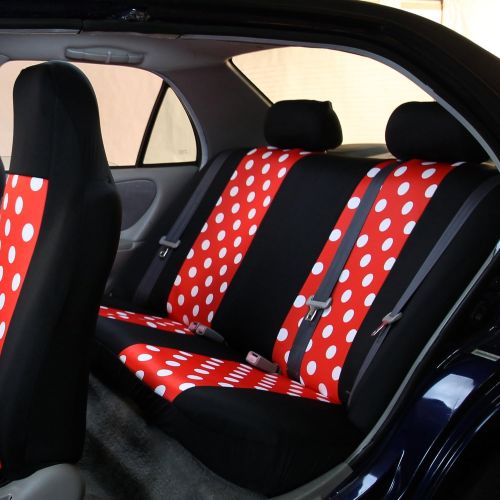  Mana FH Group FH-FB115114 Full Set Polka Dots Red Black Color Car Seat Covers with F11306 Vinyl Floor Mats- Fit Most Car, Truck, SUV, or Van