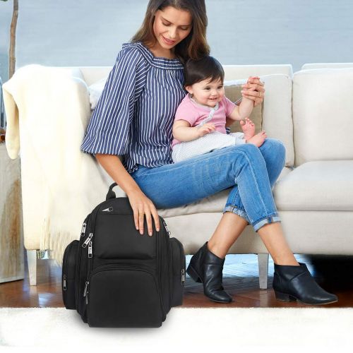  [아마존베스트]Mancro Backpack Diaper Bag, Waterproof Baby Travel Bag for Dad and Men, Large Multi-Function, Many Pockets, Lightweight, Stylish Diaper Backpack, Black